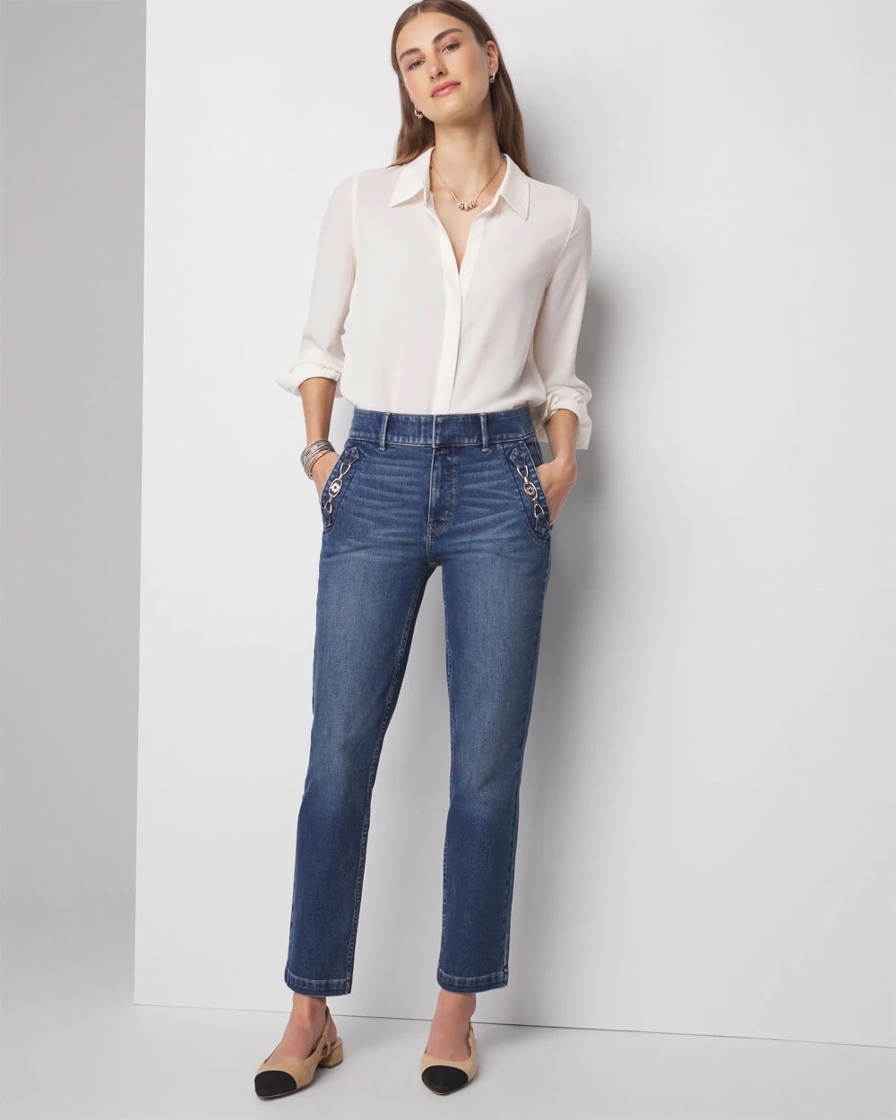 High Rise Sculpt Horsebit Straight Leg Jeans White House Black Market
